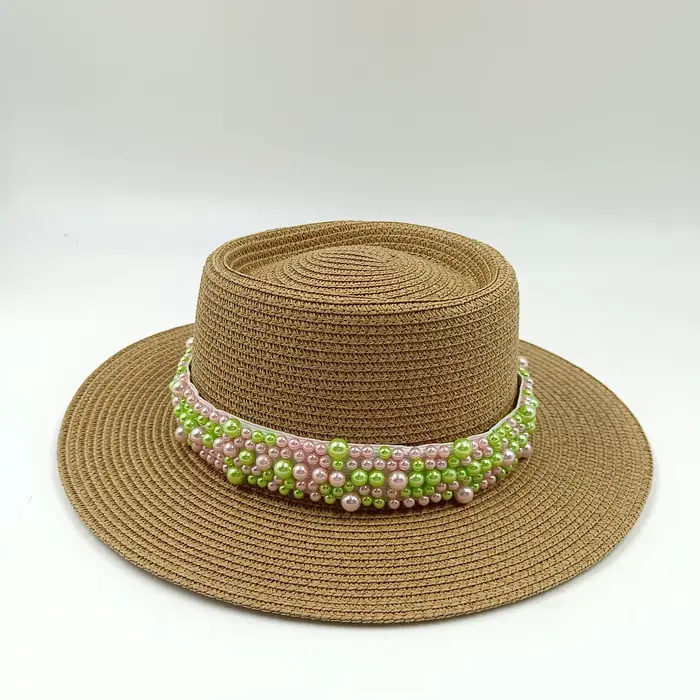 Chapeaux chapeau de plage bohème chapeau à bord plat tissé à la main chapeau de paille dames vacance
