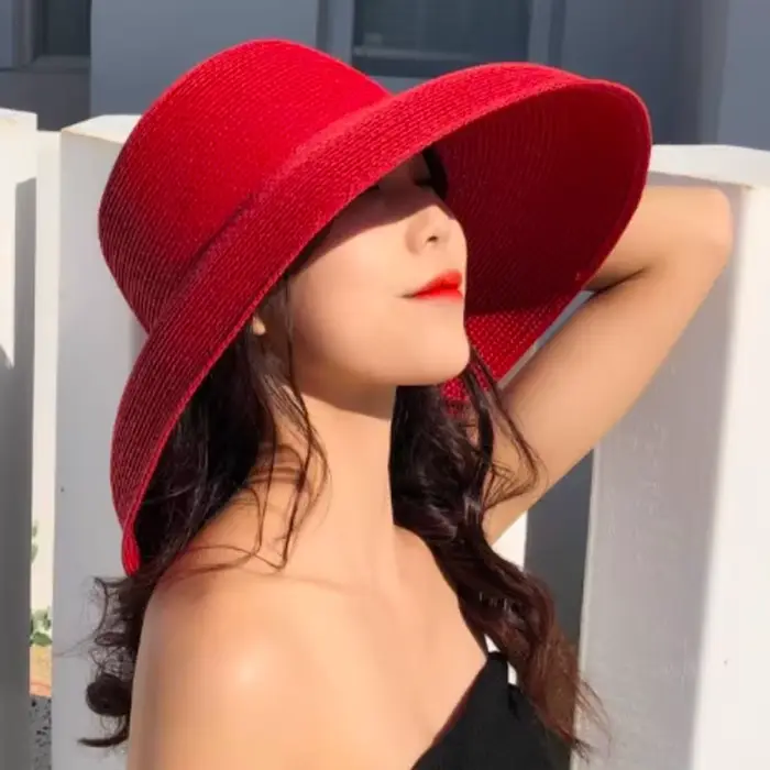 Hepburn Style chapeau de paille Design Vintage grands avant-toit chapeau de paille femmes filles cou