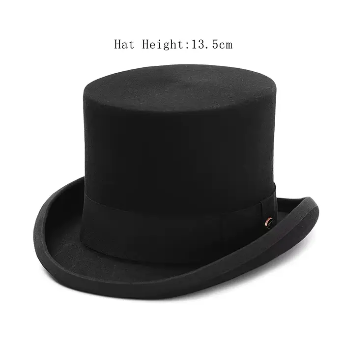 Chapeau haut de forme en feutre 100% laine pour homme et femme, chapeau cylindrique pour gentleman, 