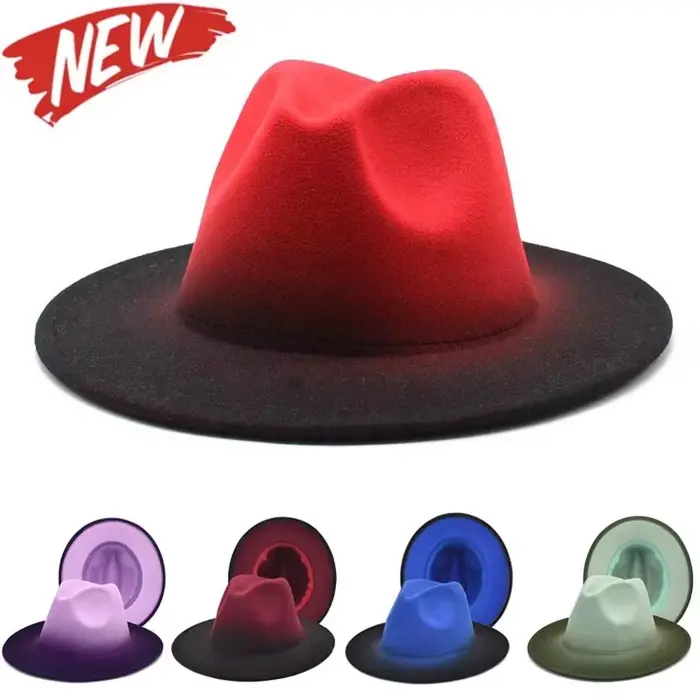 Chapeau Fedora femmes chapeaux en feutre pour hommes dégradé de couleur casquette melon à large bord décontracté Cowboy