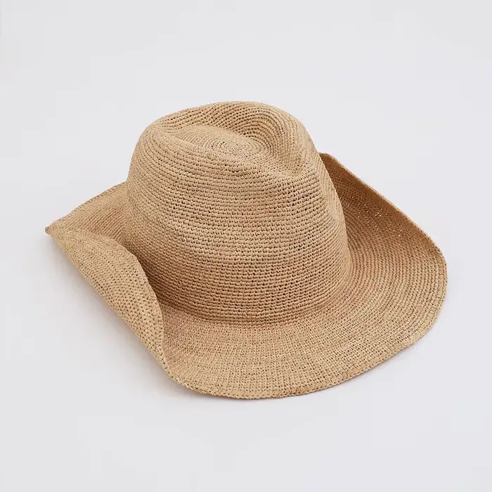 Chapeau de paille en raphia naturel pour femme, pare-soleil de plage, chapeau de cowboy glacier, cha