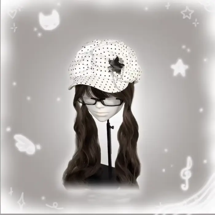 Chapeaux de mode pour femmes à pois mignon Y2K chapeau Lolita Cosplay accessoires béret pour femmes 