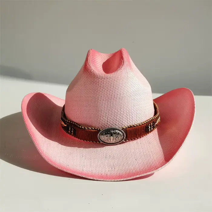 Chapeau de cowboy occidental en paille rigide pour homme et femme, idéal pour les vacances en plein 
