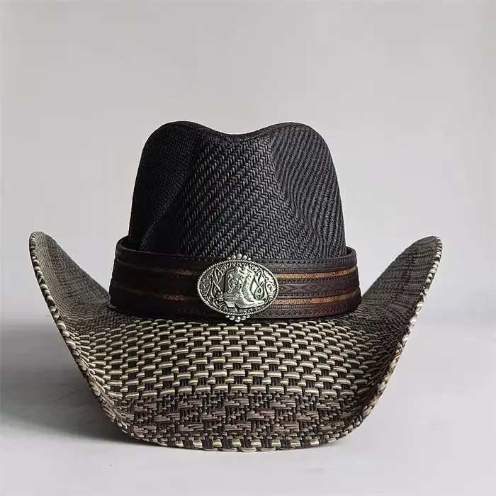 Stockyards Bullhead métal Cowboy chapeau hommes femmes Vintage Western à la main paille tissage chap