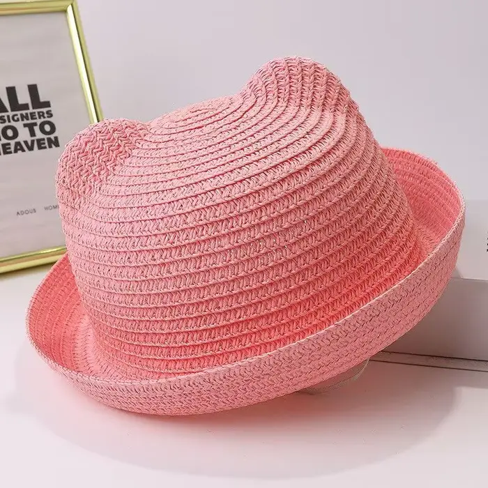 Chapeau de soleil en paille de blé d'été avec logo cerise, protection UV, pour bébés et enfants, idé