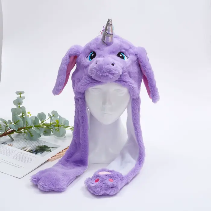 Chapeau à oreilles en peluche licorne arc-en-ciel avec cornes 3D + design mignon et adorable, épaiss