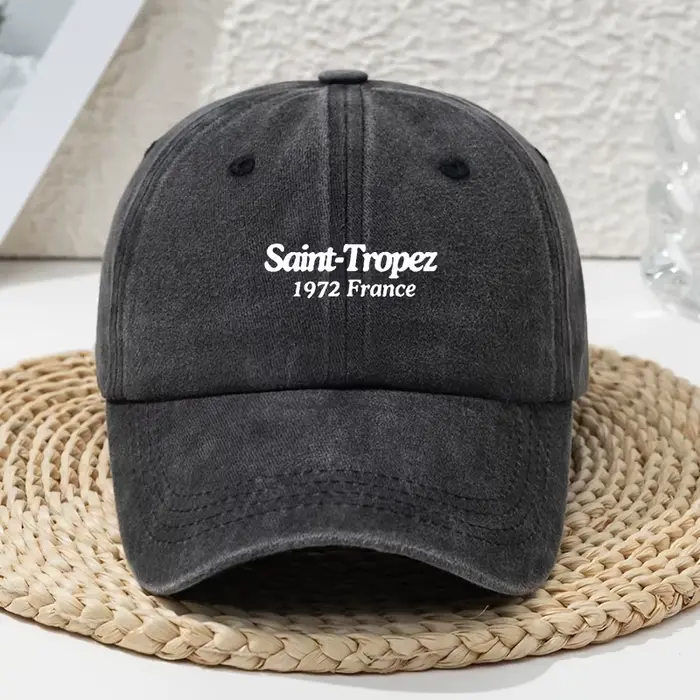 Casquette de baseball unisexe Saint-Tropez blanche à imprimé lettres, effet vieilli et délavé, style