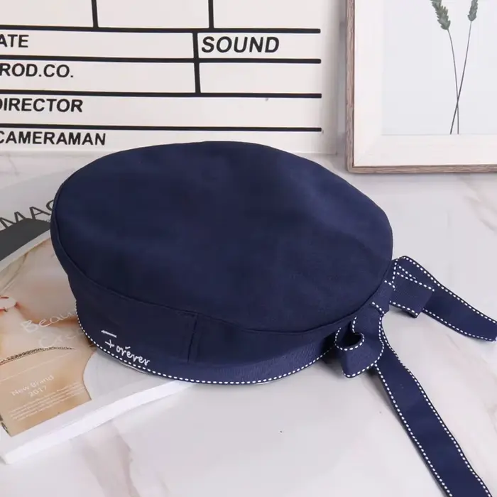 Chapeau de marin de style japonais, broderie de lettres, ruban, nœud papillon, béret, chapeau respir