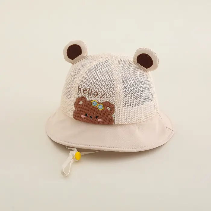 Chapeau Bob Bébé Ours Dessin Animé Mignon, Respirant en Maille pour l'Été, Casquette Pare-Soleil pou