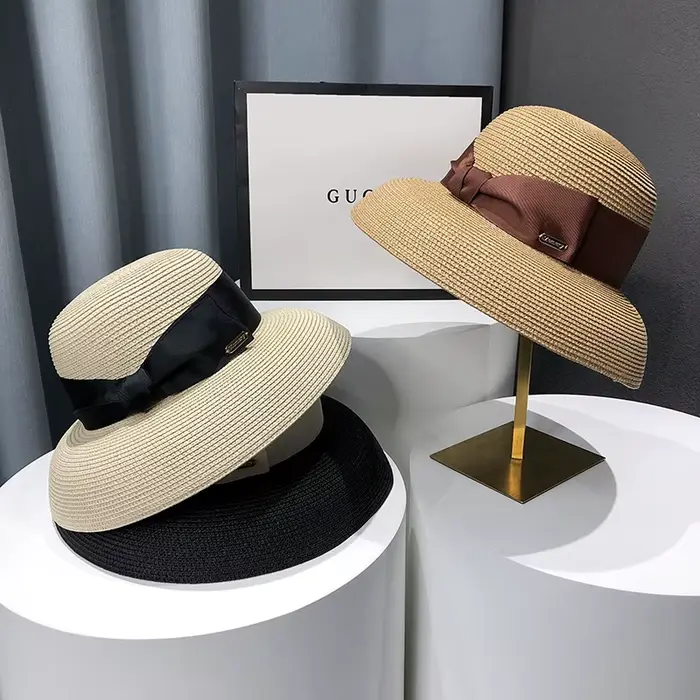 Chapeau de paille de Style Hepburn français pour femmes
