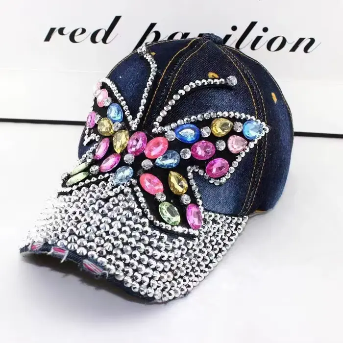 Casquette de Baseball d'automne femmes plein cristal coloré grand papillon chapeau Denim Bling strass casquettes