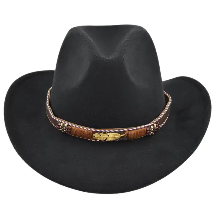 Chapeau de Cowboy occidental à la mode, Casquette de Cowgirl, Fedoras à large bord, avec bandeau tra