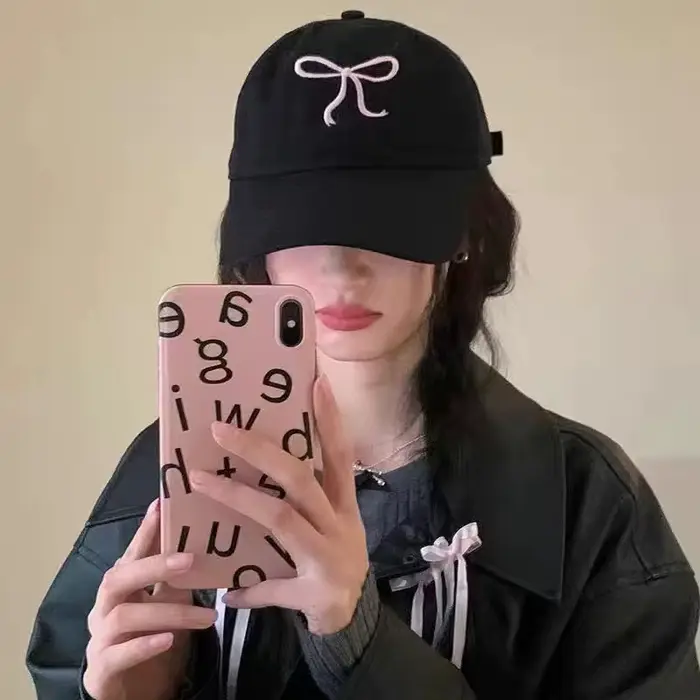 Casquette de baseball rose avec nœud, chapeau de soleil mignon et doux réglable pour femme, parfait 