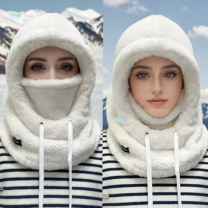 Masque de cou une pièce en velours d'hiver et casquette de pull épaisse