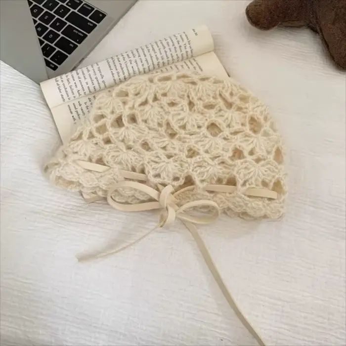 Chapeau tricoté creux au Crochet avec nœud rétro, Style bohème, à bretelles, Style ethnique, bonnets