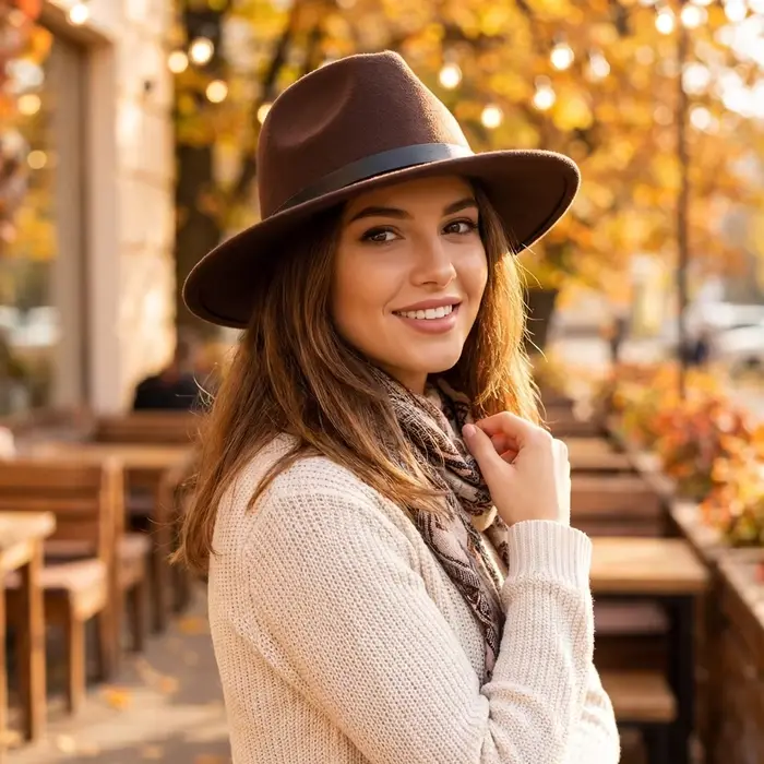 Nouveau Chapeau Fedora Classique Vintage à Large Bord avec Ceinture
