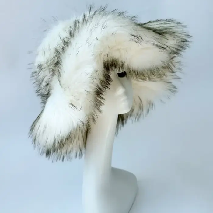 Chapeaux seau de luxe en fausse fourrure pour femmes, surdimensionnés de 17cm à large bord épais, en
