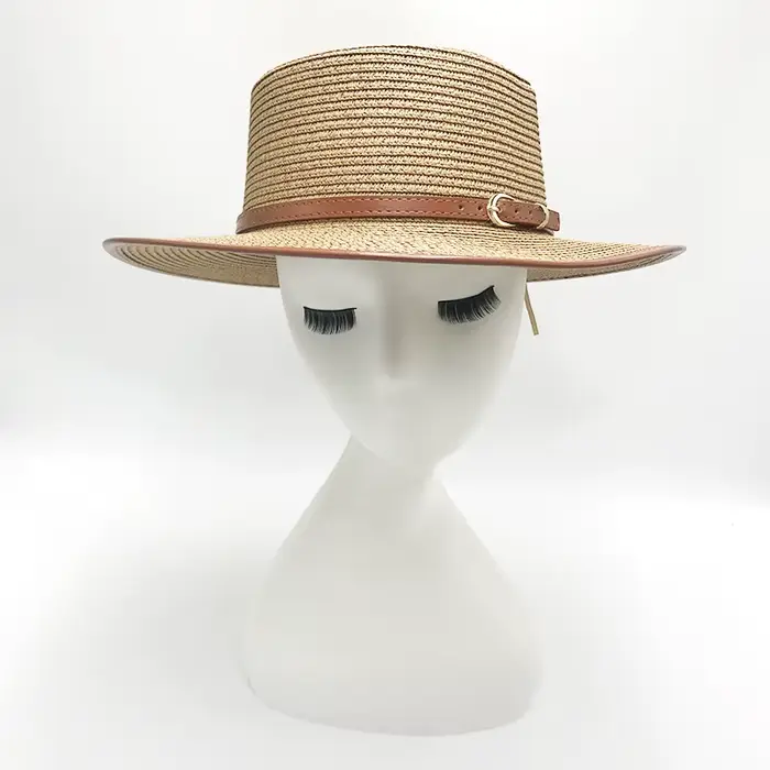 Chapeau de soleil en paille à dessus plat pour femmes