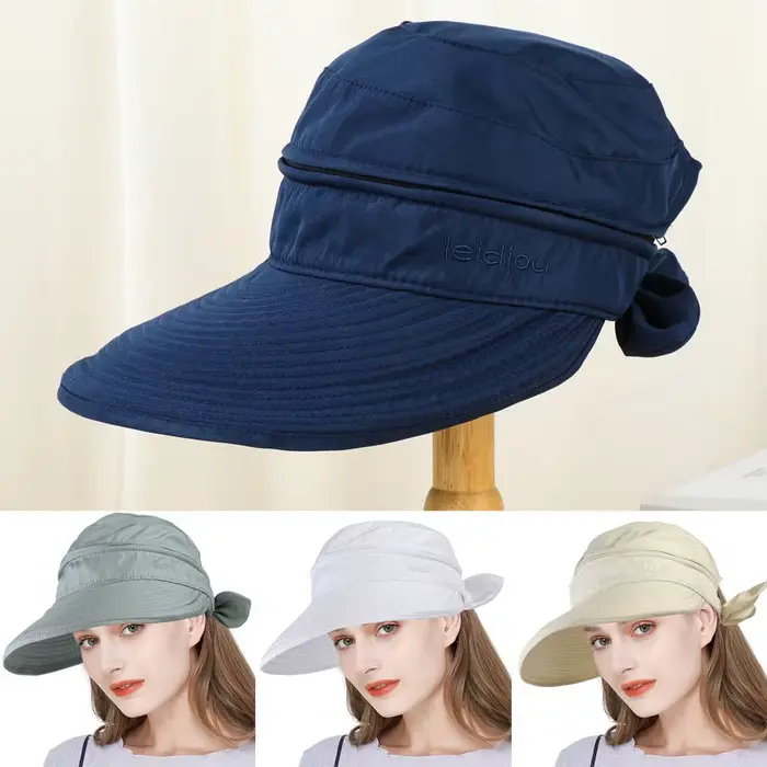 Chapeau de soleil anti-UV pour femmes, chapeau de plage d'été à large bord, visière pliable, casquet