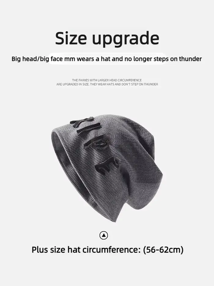 Bonnet ample surdimensionné pour femmes et hommes, chapeau d'hiver en tricot double épais, gris, unisexe, doux et chaud, casquette tête de mort pour le confort de la grande tête, design sportif, polyester et coton, idéal pour les activités extérieures et les sorties décontractées
