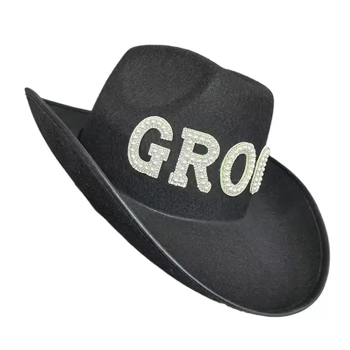 1 chapeau de cowboy blanc en fil de laine pour mariée, chapeau haut de forme pour marié avec lettres