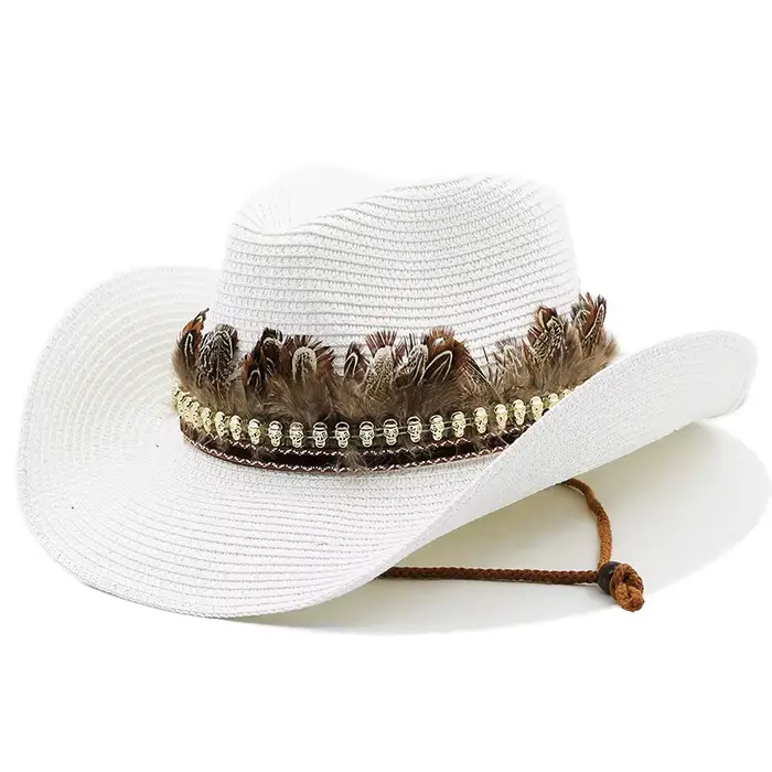 Chapeau de Cowboy occidental en paille fait à la main pour femmes et hommes, chapeaux de soleil de p
