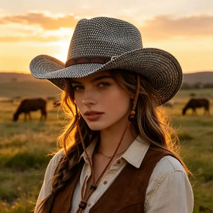Chapeau de cowboy rétro en paille