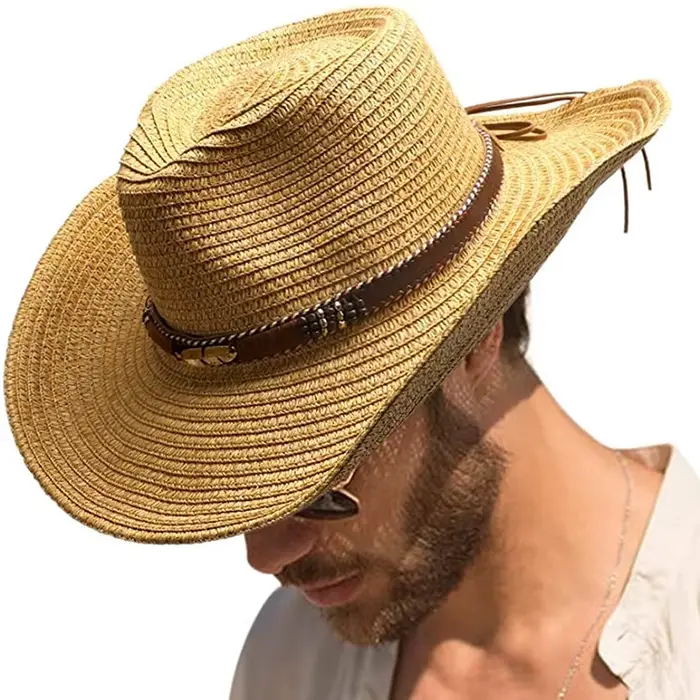 Chapeau de cowboy rétro pour hommes et femmes, rose, rouge, paille, soleil, été, nouveau, DN, 2023