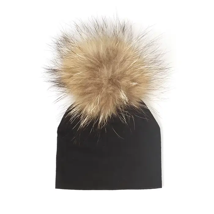 Geebro – bonnets en coton doux pour bébés de 0 à 3 mois, avec pompon, en vraie fourrure, pour nouvea