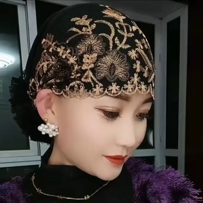 Nouvelle fleur broderie Bonnet chapeau élastique couverture complète foulard