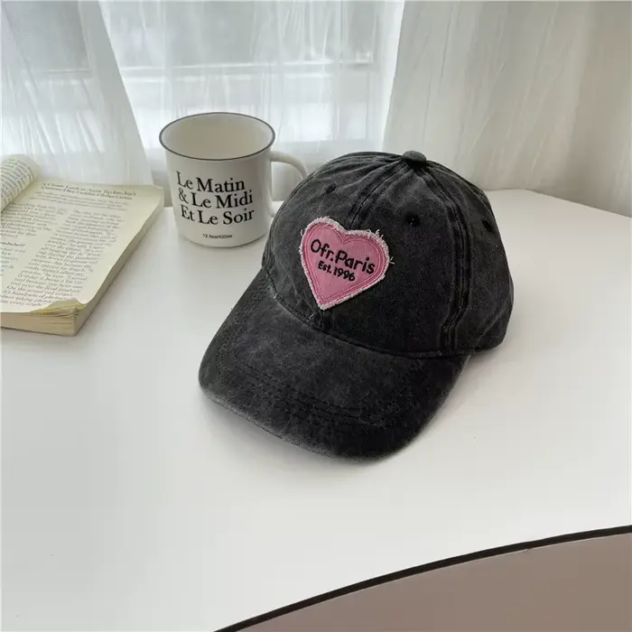 Casquette de Baseball Vintage en Coton Délavé pour Femme, Chapeau Doux, Rétro, Y2K, Rose, Cœur d'Amo