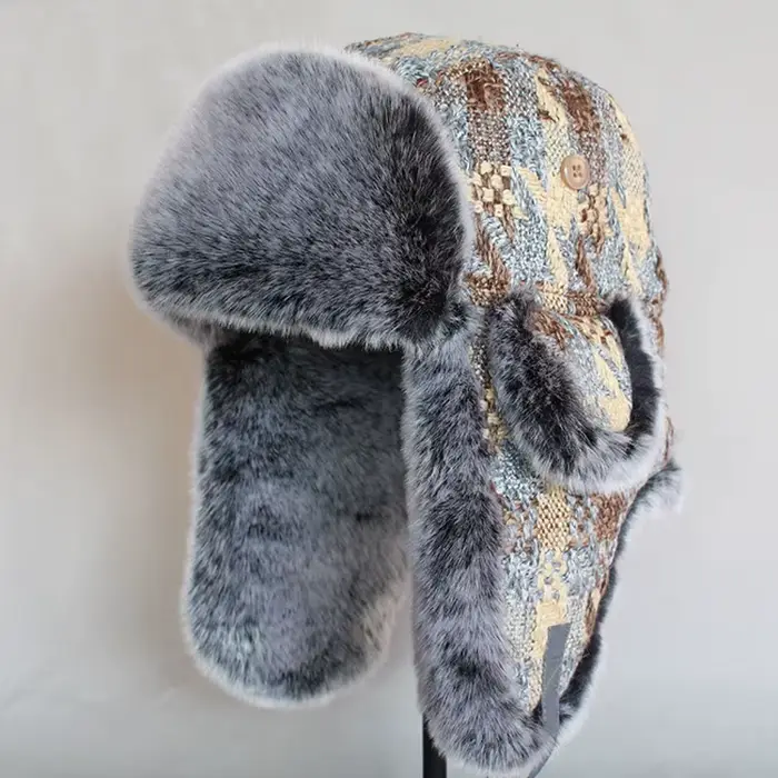 Chapeau de bombardier russe pour hommes et femmes, fausse fourrure, bonnet de neige Ushanka avec rab