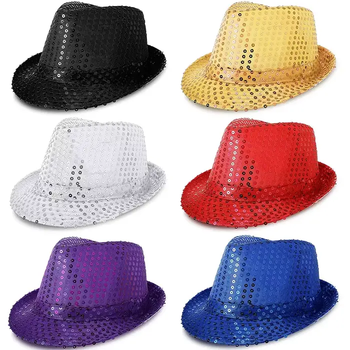 Chapeaux à paillettes 6-36 pièces, chapeau Fedora brillant de couleur unie, chapeau de fête unisexe,