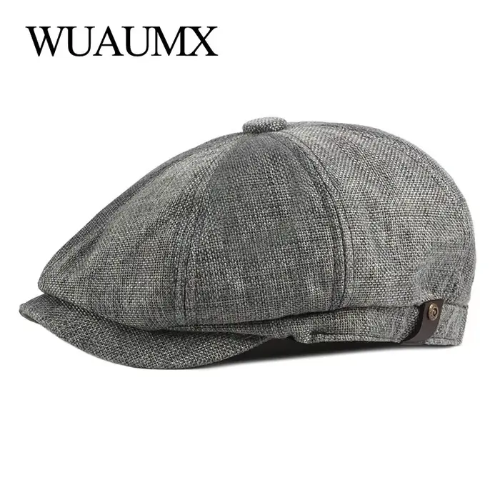 Casquette gavroche rétro à chevrons octogonale pour homme et femme polyvalente printemps été couleur brun gris kaki noir modèle ajustable