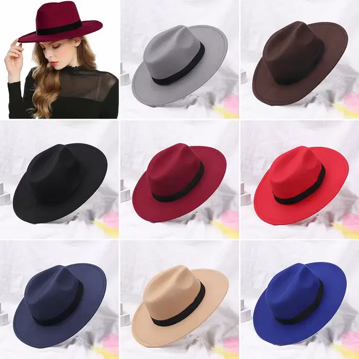 Chapeau Panama en laine à large bord vintage pour femmes et hommes