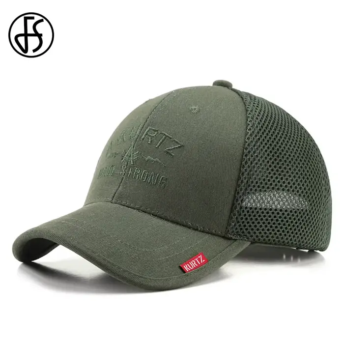 Casquette de camionneur en maille verte armée FS pour hommes et femmes, style streetwear, ajustement réglable, confort respirant, adapté pour toutes les saisons et activités sportives