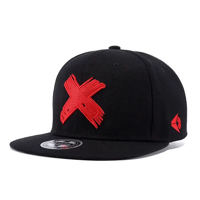 Chapeau à bords plats brodé lettre X 3D, chapeau de danse de rue hip-hop, casquette de baseball noir