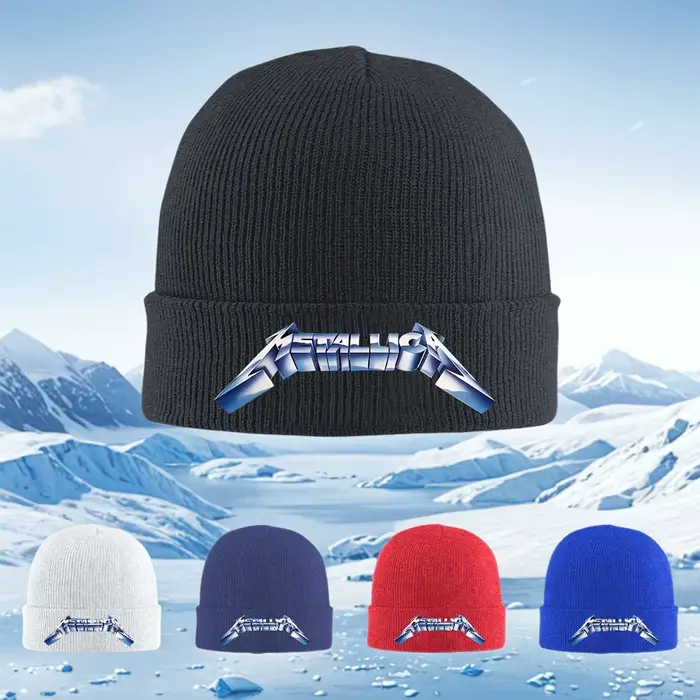 Metallica logo métal bold rock band hommes femmes unisexe tricoté chapeau bonnet pull casquette hiver thermique chaud noël extérieur Cycli