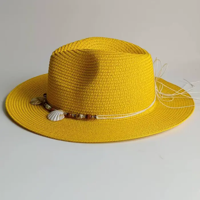 Chapeau de paille bohème uni multifonction homme femme été printemps coquillage style sport occasion extérieure plages jardins terrasses