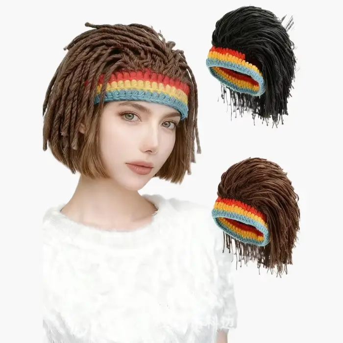 Chapeau tricoté artisanal style dreadlocks pour hommes et femmes, polyvalent pour fêtes hip-hop et costumes de cosplay