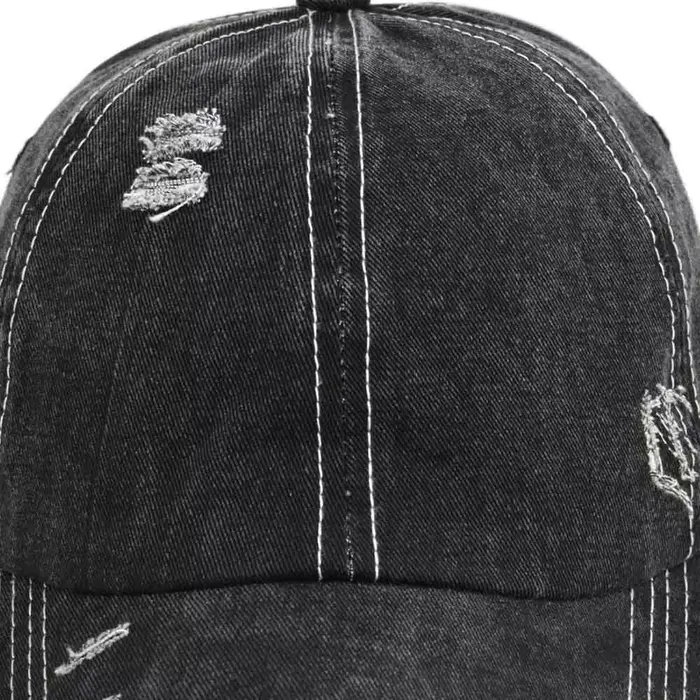 Casquette de baseball déchirée en denim vintage protection solaire style sport streetwear pour hommes et femmes occasions spéciales années 90 urbaine minimaliste eco-friendly