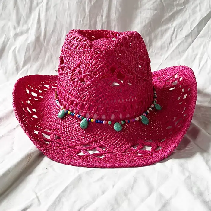 Chapeau de cowboy rouge chapeau de paille rétro 2025 chapeau de soleil nouveaux hommes et femmes cha