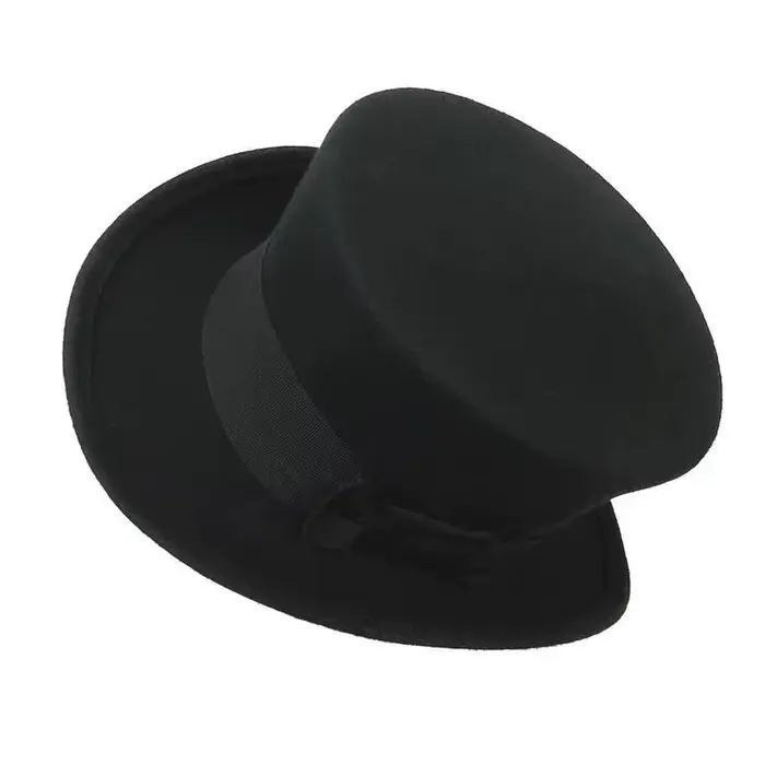 Chapeau haut-de-forme rétro britannique pour hommes, 100% laine australienne, couleur unie avec nœud