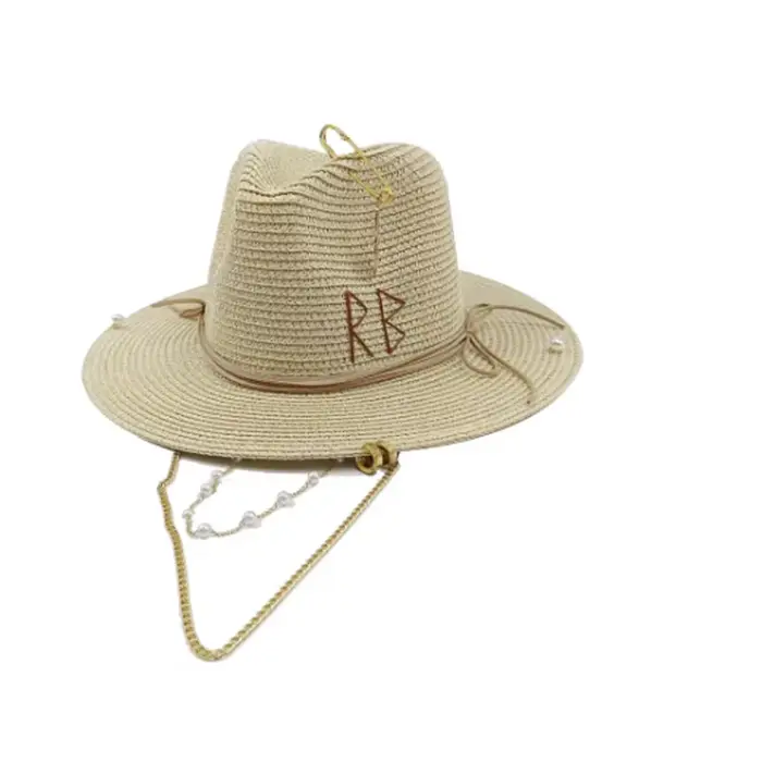 Chapeau de paille d'été DIY personnalisé fait main avec chaîne de perles, chapeau de soleil à calott