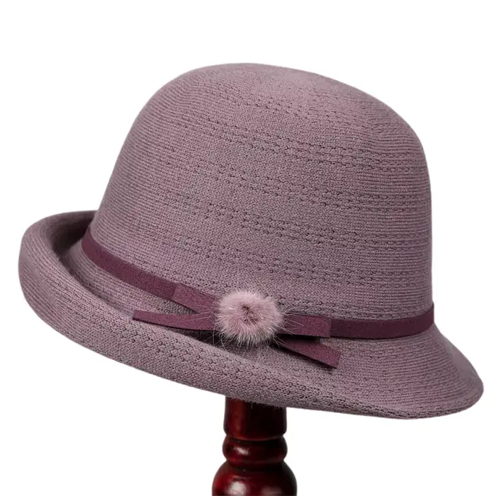 Chapeaux melon vintage avec nœud à pompon pour femmes, chapeaux d'église élégants, ceinture rétro po