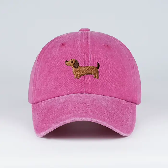 Casquette de baseball brodée multicolore lavée motif Teckel, ajustable, style décontracté pour homme