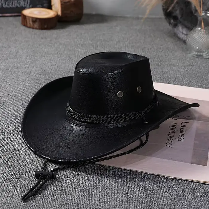 Chapeau de Cowgirl rétro en cuir synthétique pour femmes et hommes