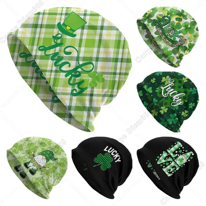 Bonnet en tricot vert Tartan pour hommes et femmes