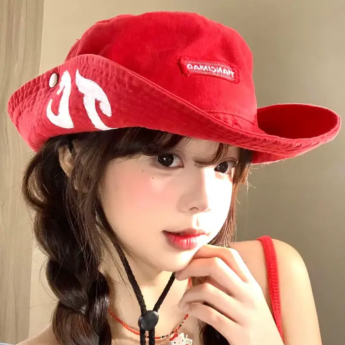 Chapeaux Bob Rétro Rouges à Grand Bord Imprimé Lettres pour Femmes, Protection Solaire d'Été pour Ra
