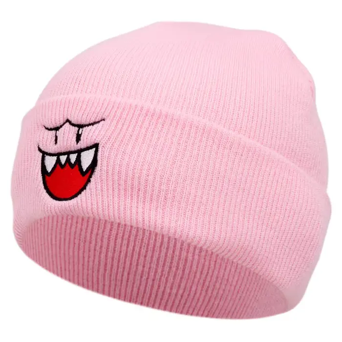 Chapeau tricoté à expression heureuse, chapeau de haricot, chapeau d'hiver en plein air, chapeau de 
